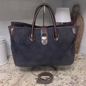 Dooney & Burch navy blue with brown Leather with strap
